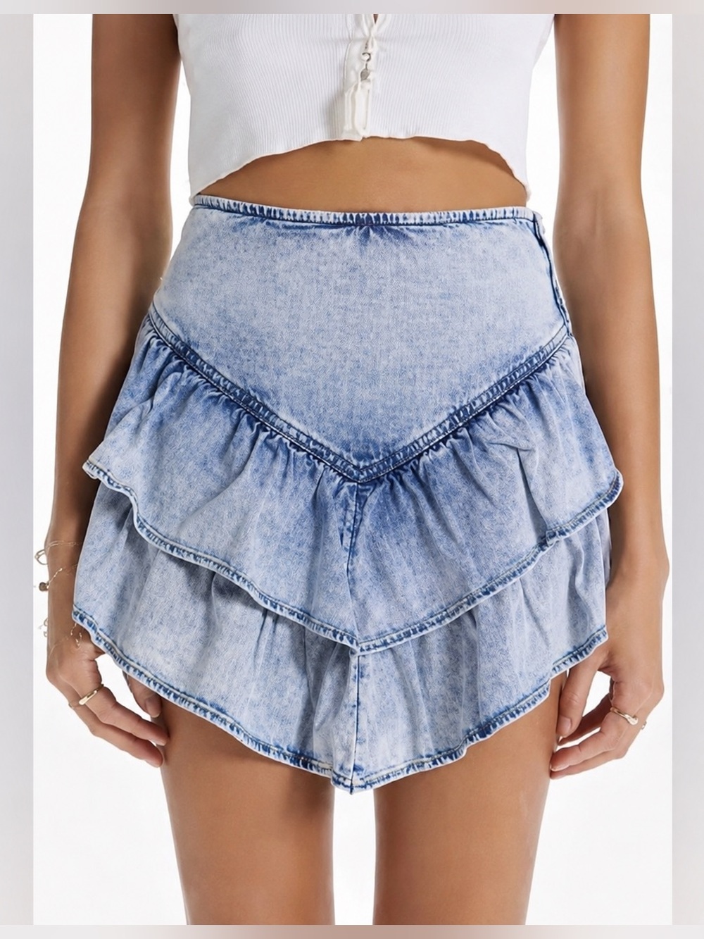 tgla… Ruffled Denim Skort High Waisted Side Zip XS